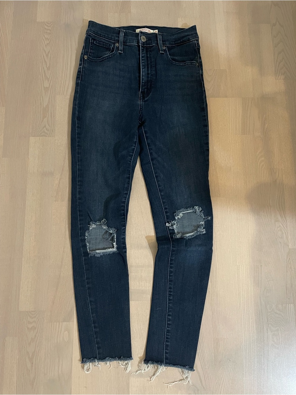 Levi’s “Mile High Skinny” Jeans w/ Distressing in Dark Blue